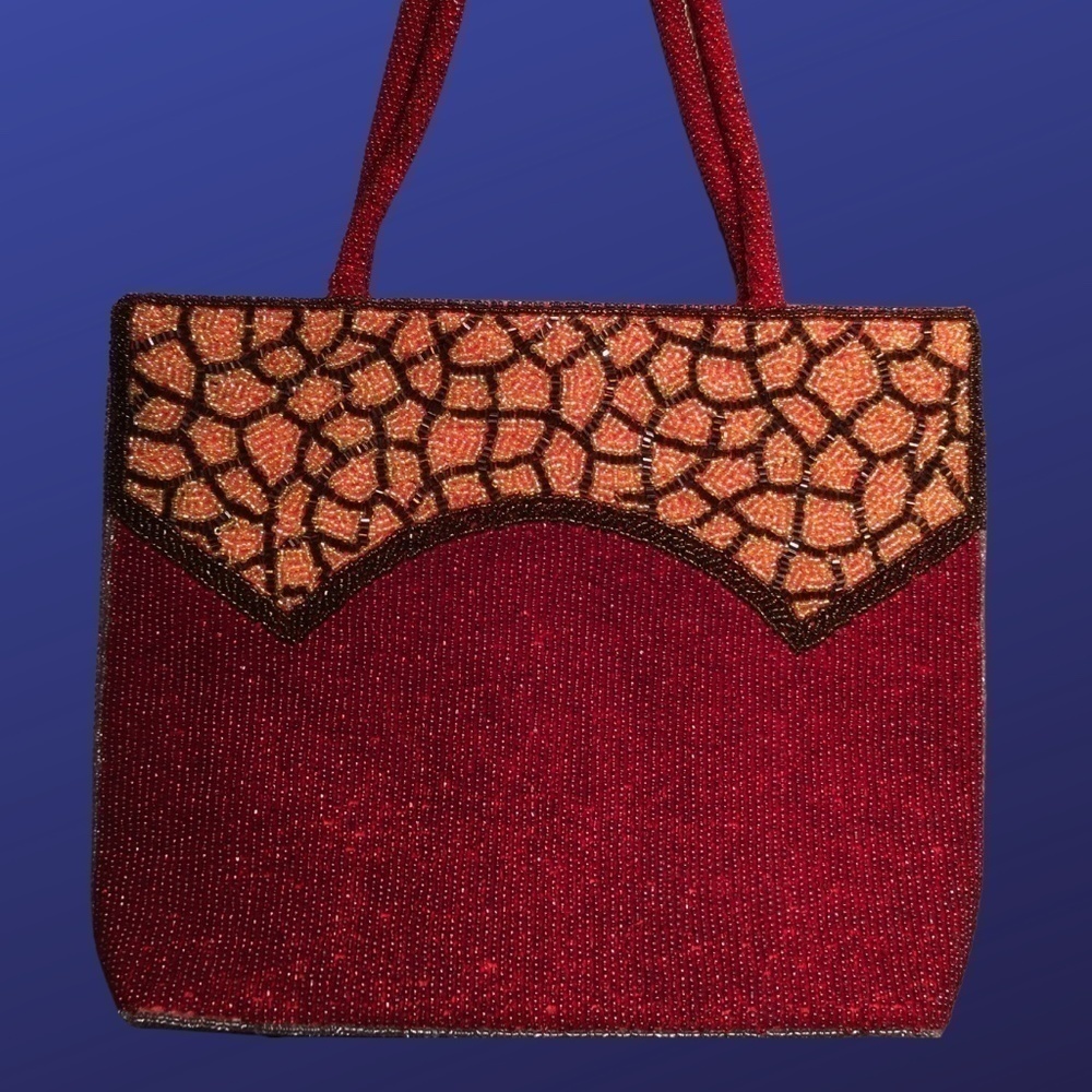 E.r.m. pre-Owned vintage red/Gold/Black glass beaded evening bag